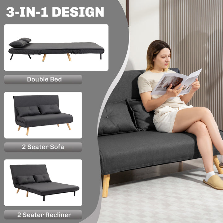 Two-Seater Linen-Look Sofa Bed - Charcoal Grey