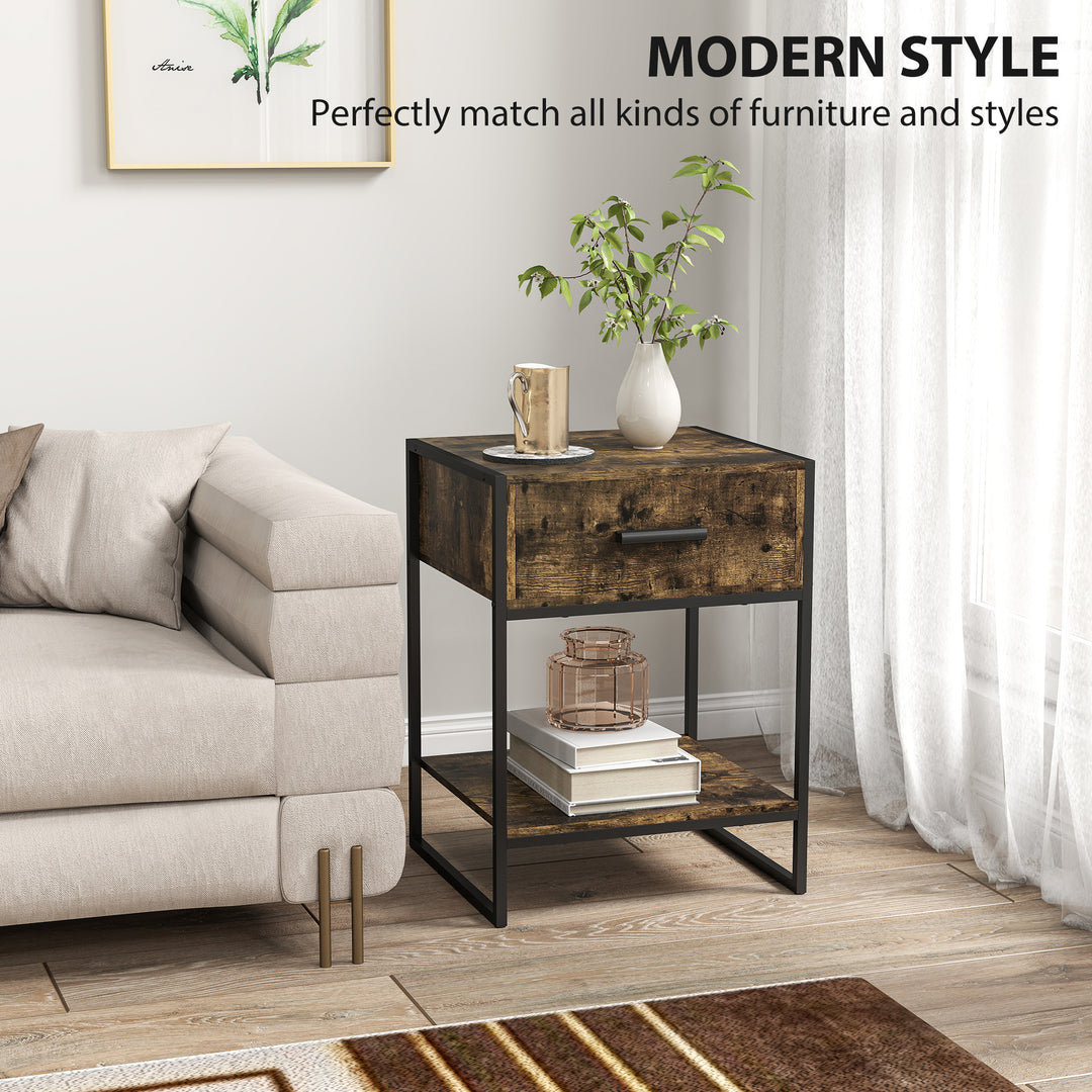 Modern Bedside Table - Rustic Brown