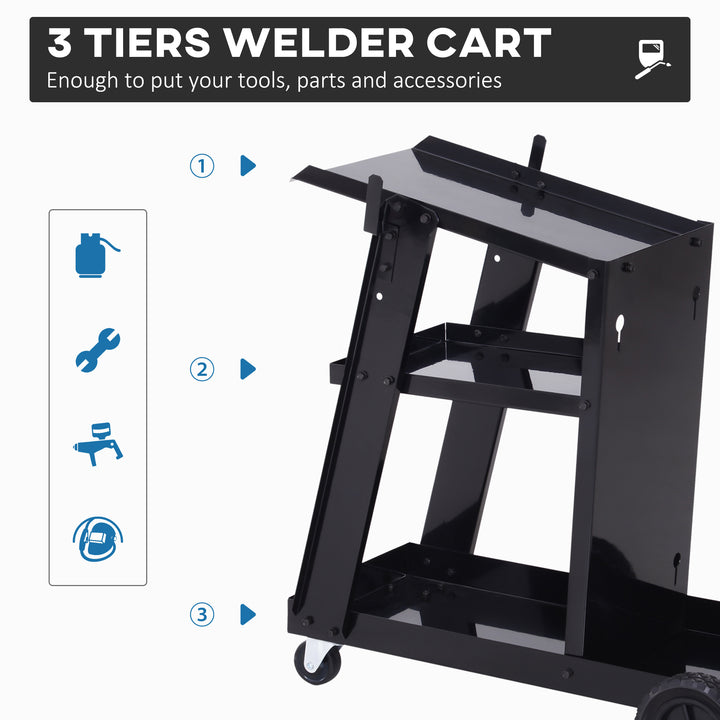 DURHAND Welding Trolley Cart, Garage Welder Trolley for Gas Bottles, with Safety Chain and Wheels, Black | Aosom UK