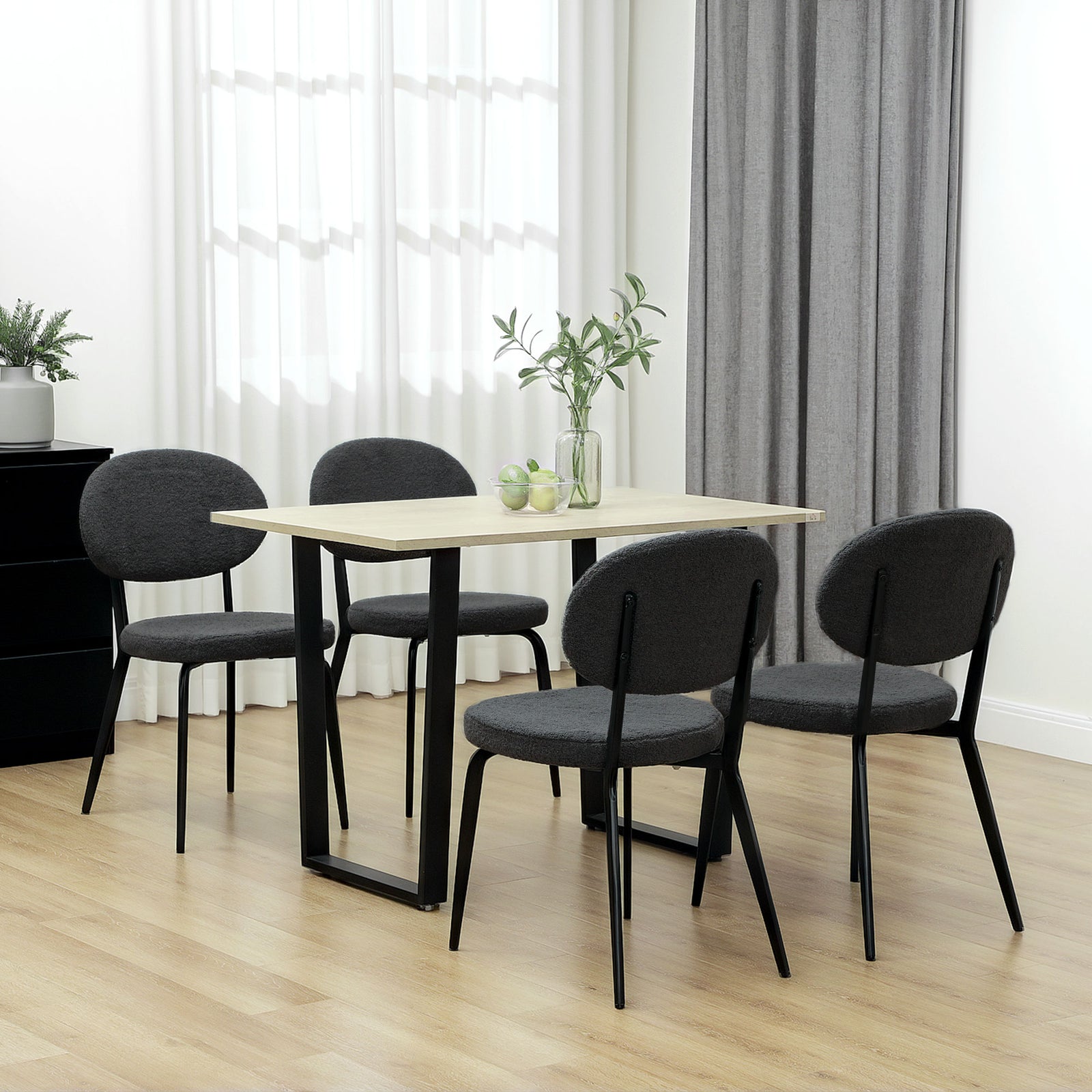 Set of Four Boucle Dining Chairs - Black