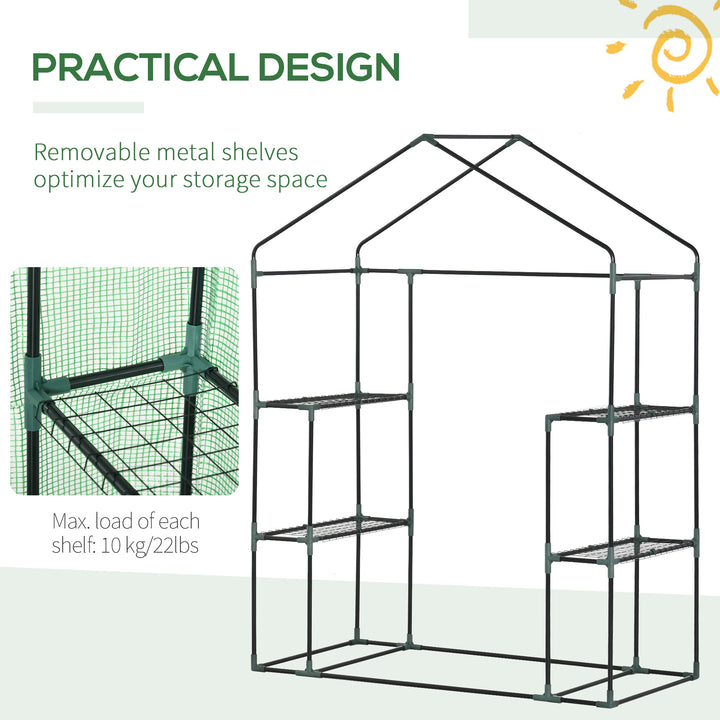 Walk In Greenhouse with Shelves, Portable Gardening Plant Grow House for Outdoor with 2 Tier Shelf, Roll-Up Zippered Door, PE Cover, 141 x 72 x 191cm, Green