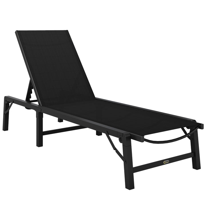 Folding Sun Lounger, 5-Position Adjustable Reclining Garden Lounger, Garden Chaise Lounge Sunbed Recliner Chair with Steel Frame for Beach, Porch, Patio, Camping, Black