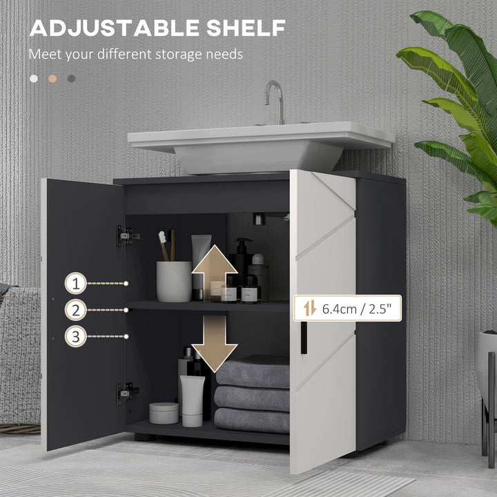 Under Sink Bathroom Cabinet, Bathroom Vanity Unit, Basin Storage Cupboard with Double Doors and Shelf, 10W x 20Dcm "U" Cut-Out, Light Grey