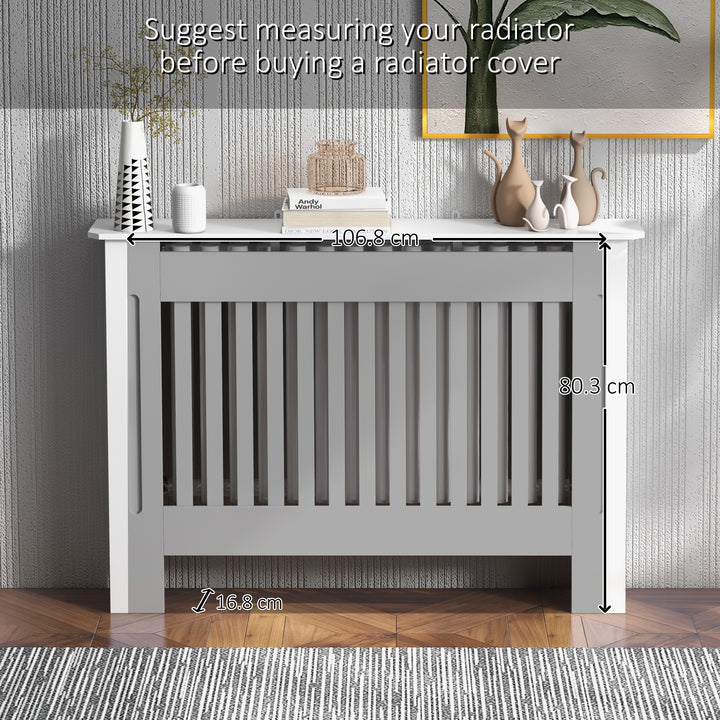 Slatted Radiator Cover Painted Cabinet MDF Lined Grill in White (112L x 19W x 81H cm)