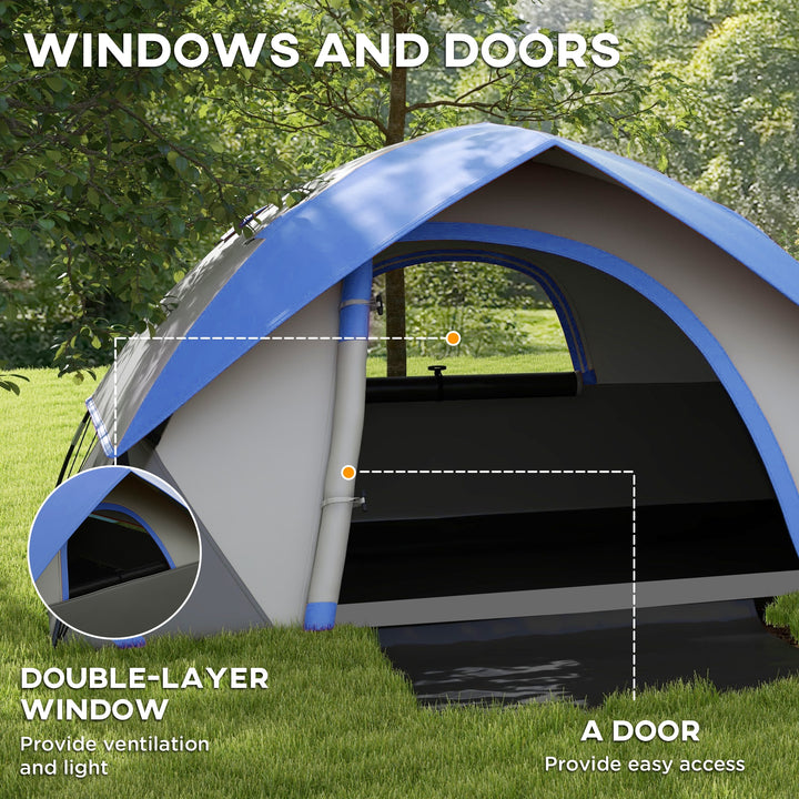 Two Man Single Room Dome Tent, with Accessories - Dark Blue/Grey