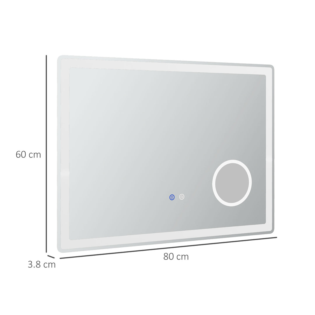 Kleankin LED Illuminated Bathroom Mirror, Dimmable, 3X Magnification, Vanity Mirror with 3 Colour Lighting
