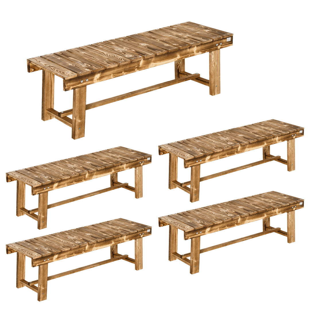 5 Pieces 2-seater Outdoor Indoor Wooden Garden Bench Fir Patio Loveseat, 110L x 38W x 35Hcm, Carbonised