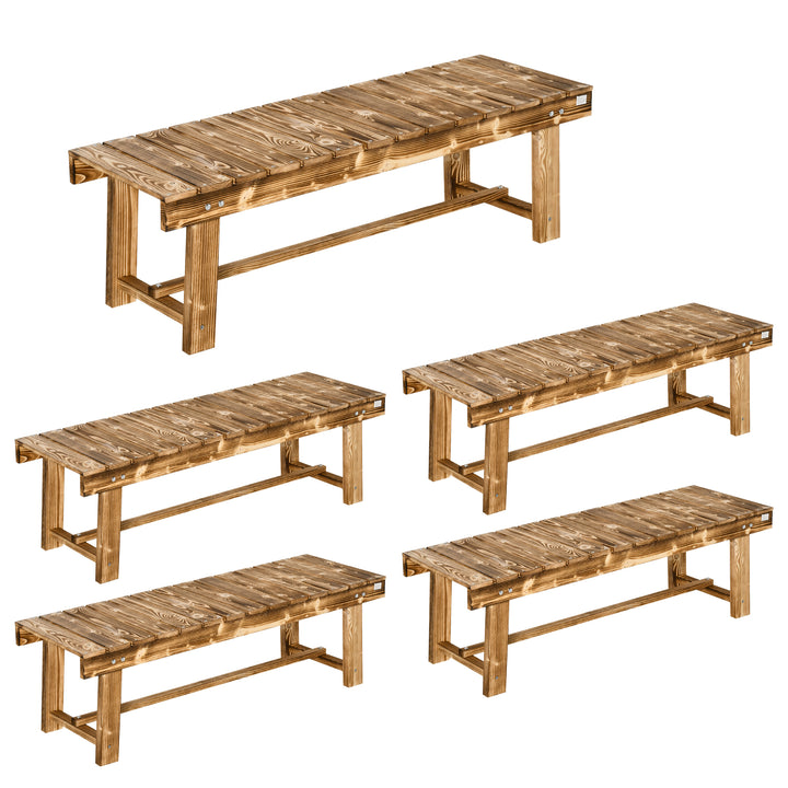 5 Pieces 2-seater Outdoor Indoor Wooden Garden Bench Fir Patio Loveseat, 110L x 38W x 35Hcm, Carbonised