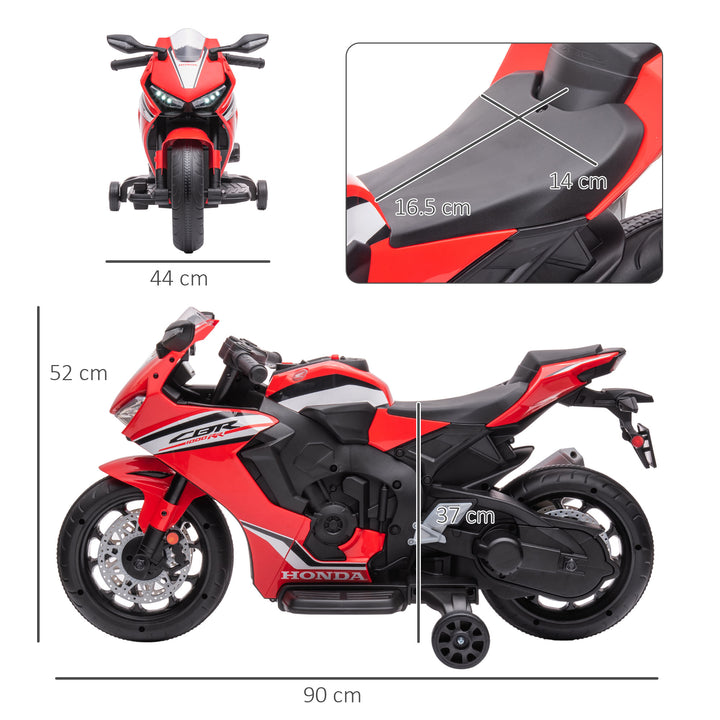 6V Honda Licensed Kids Motorcycle w/ Music, Training Wheels - Red