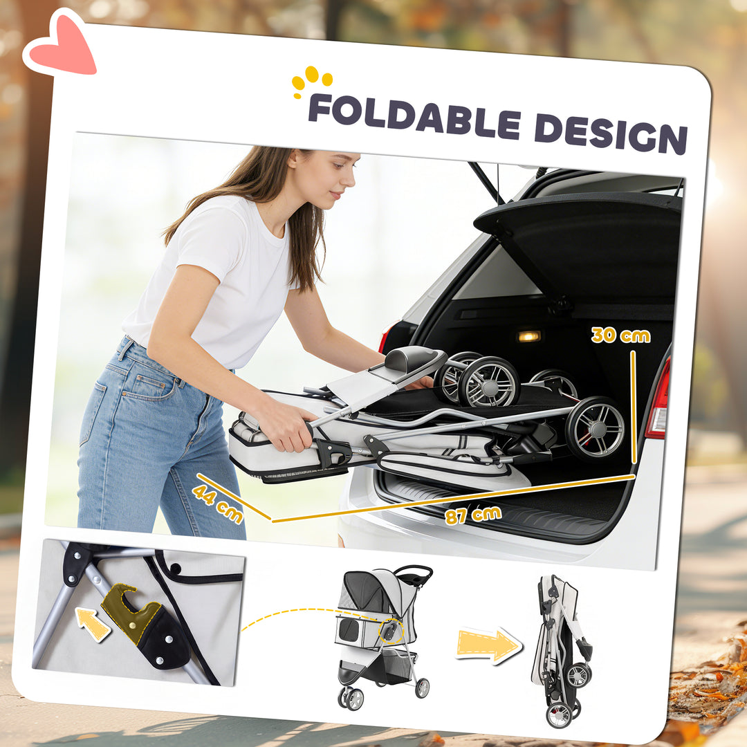 Dog Stroller, 3 Wheels Foldable Pet Stroller with Adjustable Canopy, S