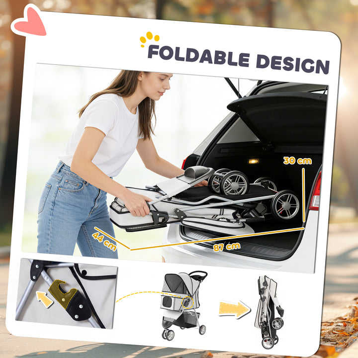 Dog Stroller, 3 Wheels Foldable Pet Stroller with Adjustable Canopy, S