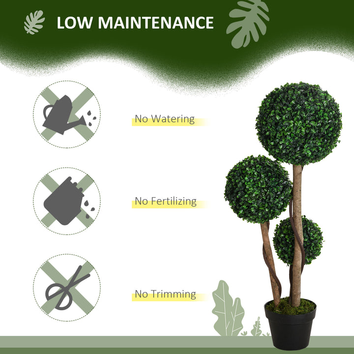 Decorative Artificial Tree Boxwood Ball Topiary Tree in Pot Fake Plant for Home Indoor Outdoor Decor, 90 cm, Dark Green