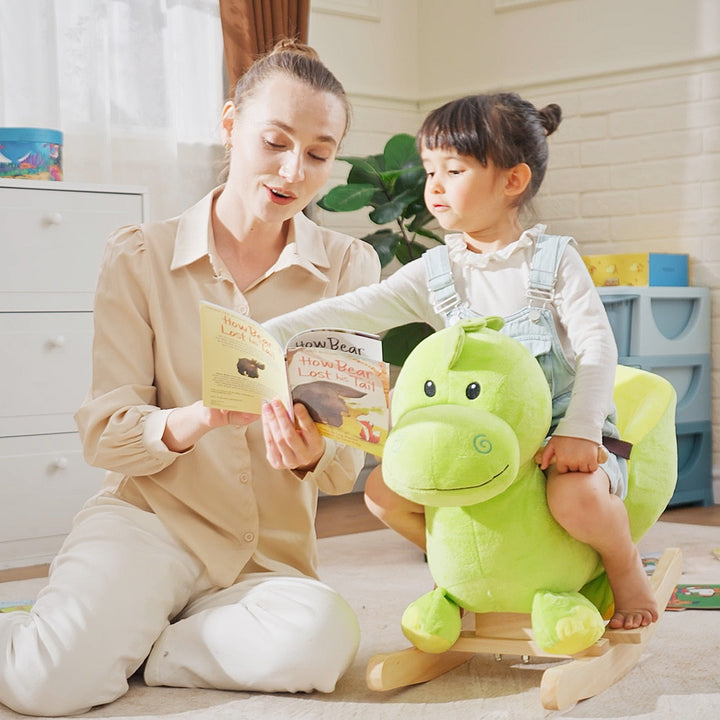 Kids Rocking Horse, Plush Ride-On Dinosaur Seat, with Seat Safety Belt, 32 Songs, Ride-On Horse