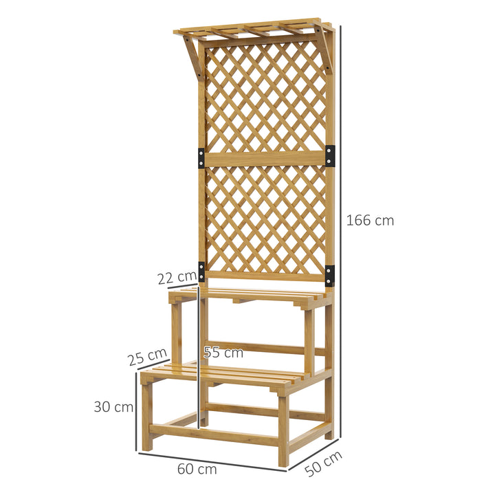 Wooden Plant Stand, with Trellis - Natural Finish