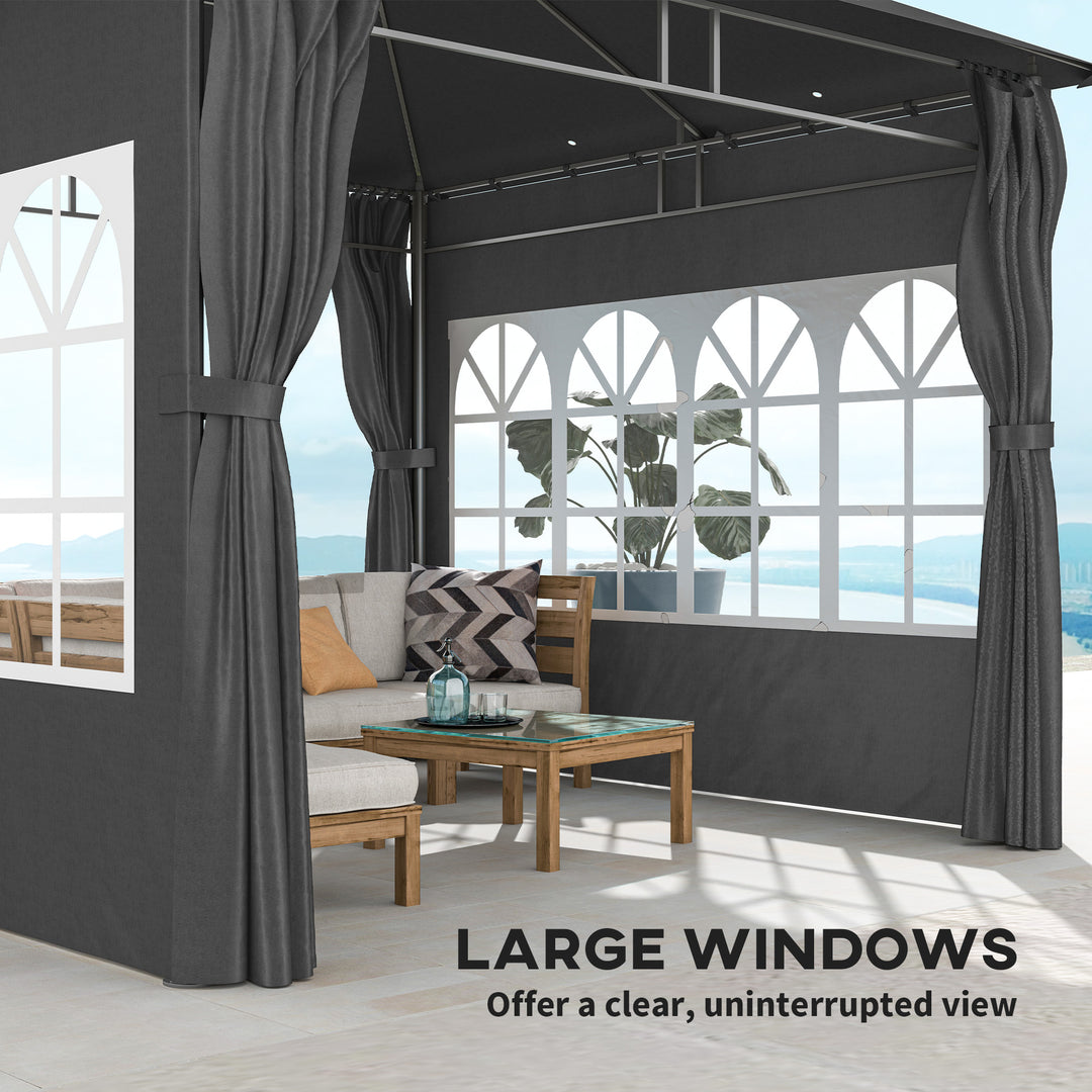 3 x 3 m Garden Gazebo, Double Roof Metal Gazebo with Removable Sidewalls and Church Windows, Outdoor Canopy Shelter, Dark Grey