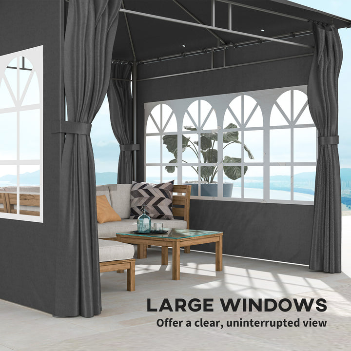 3 x 3 m Garden Gazebo, Double Roof Metal Gazebo with Removable Sidewalls and Church Windows, Outdoor Canopy Shelter, Dark Grey