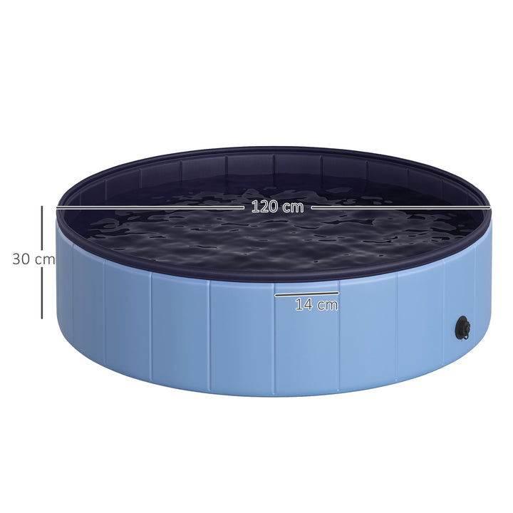 Dog Paddling Pool, Foldable Dog Pool, Leakproof & Hard Plastic, Portable Pet Bathtub with Non-Slip Base & Drainage Hole, for Indoors, Outdoors, Garden, Patio, 120 x 30 cm, Blue