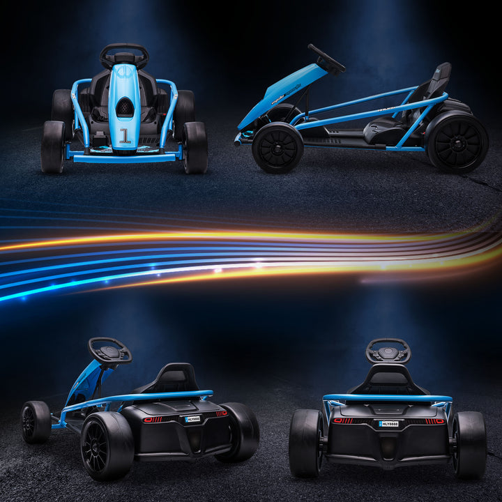 HOMCOM 24V Electric Go Kart for Kids, Drift Ride-On Racing Go Kart with 2 Speeds, for Boys Girls Aged 8-12 Years Old, Blue | Aosom UK