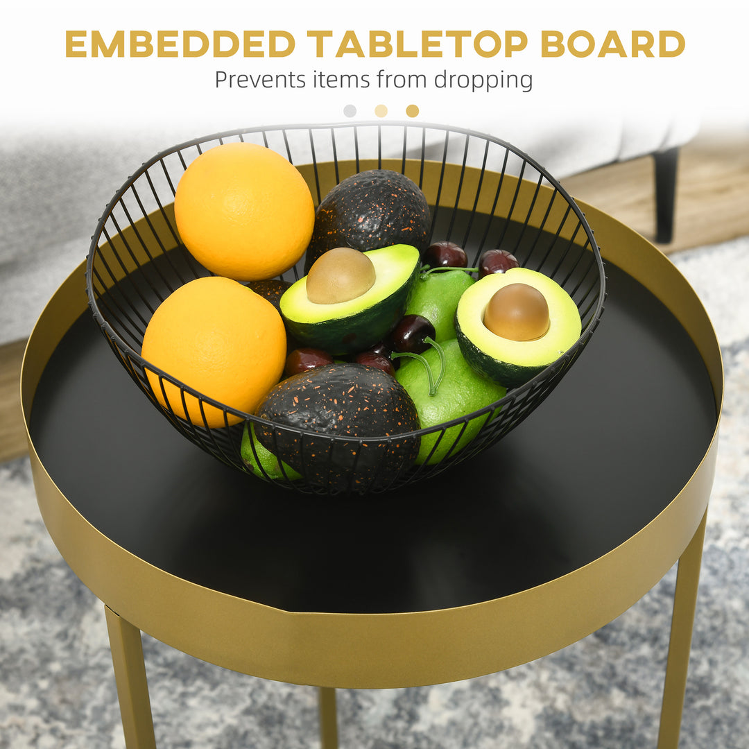 Nest of Tables, Round Coffee Table Set of 2, Nesting Tables with Embedded Tabletop and Metal Frame, Gold Side Table for Living Room, Bedroom