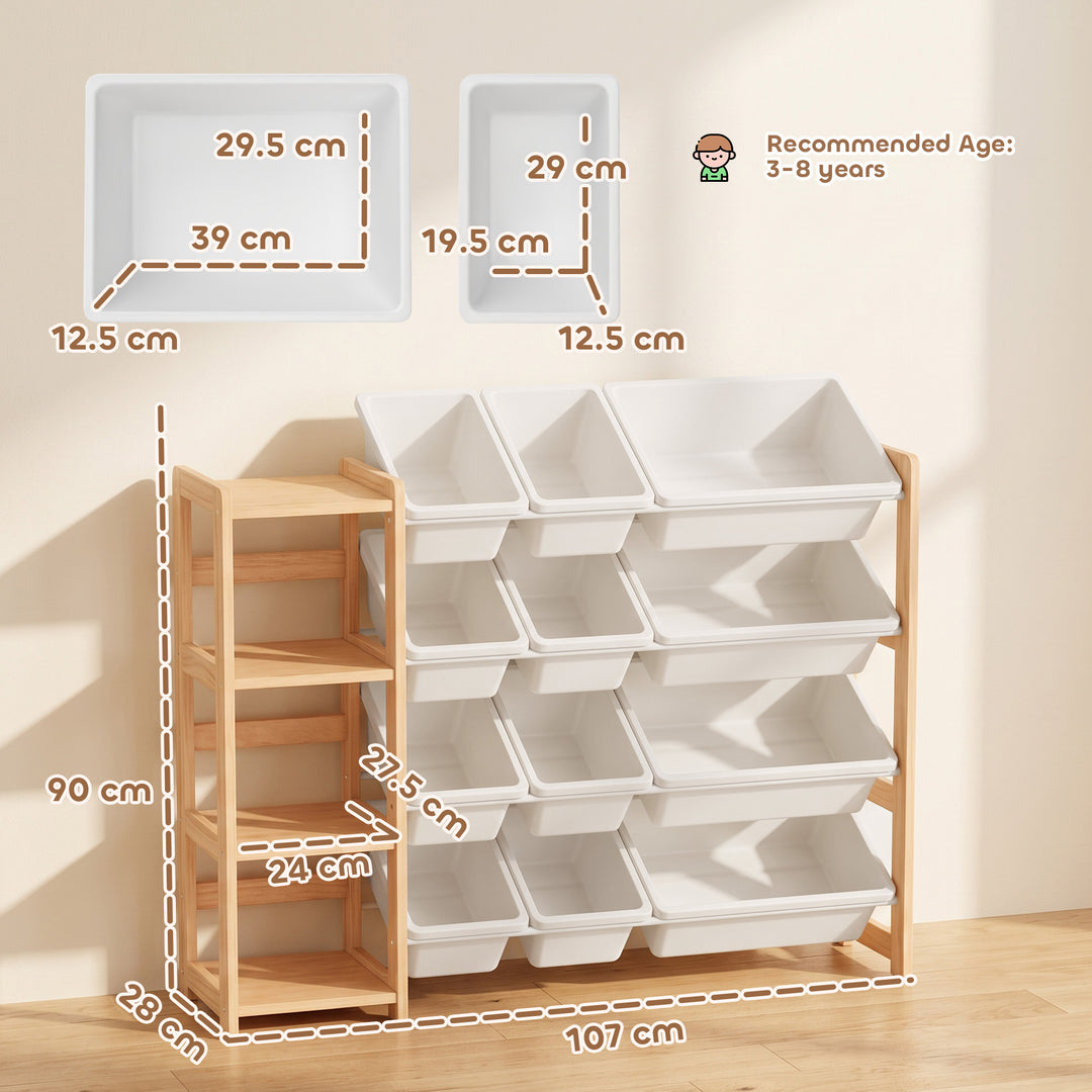 Toy Storage Organiser with 3 Shelves and 12 Bins, Wooden Toy - view 3