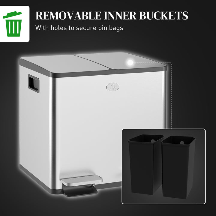 30L Dual Compartment Stainless Steel Bin, with Deodoriser Holders - Si