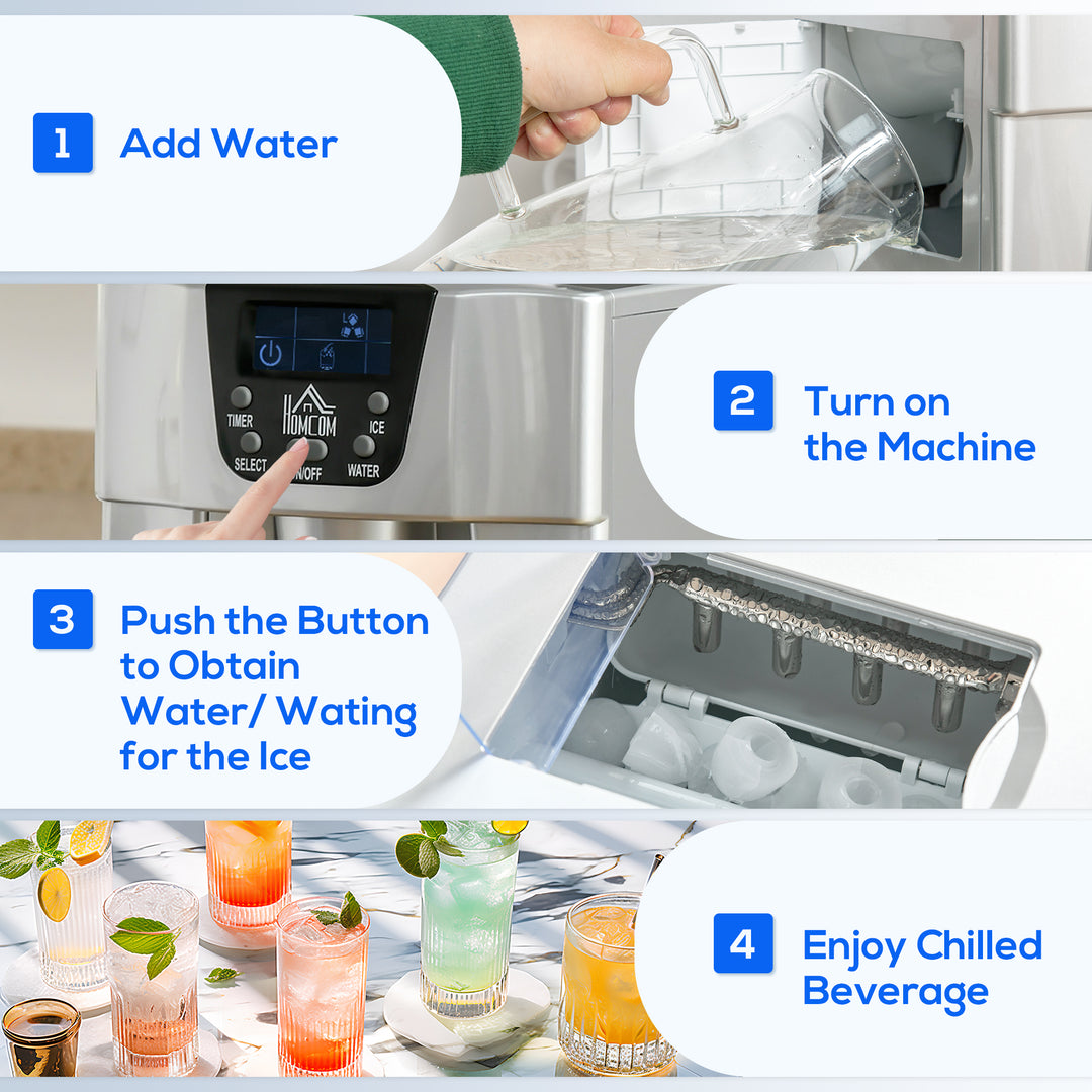 MCL 3L Ice Maker Machine and Water Dispenser, 12kg in 24H, 2 Sizes 9 Ice Cubes Ready in 6-10 Mins Ice Machine, Silver