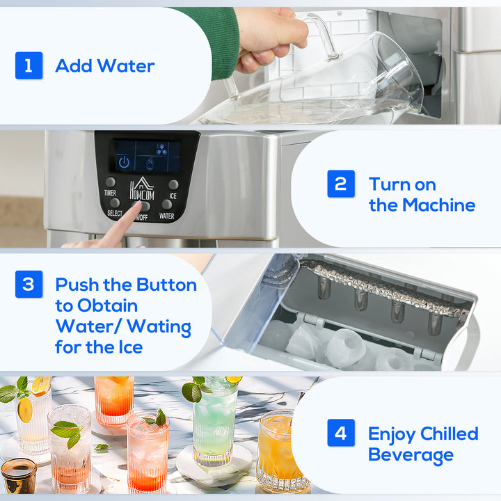 MCL 3L Ice Maker Machine and Water Dispenser, 12kg in 24H, 2 Sizes 9 Ice Cubes Ready in 6-10 Mins Ice Machine, Silver