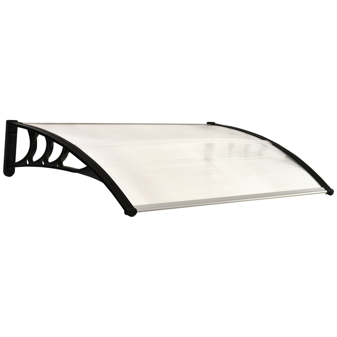 Front Door Canopy Outdoor Awning Aluminium Rigid Plastic Polycarbonate Rain Shelter UV Water Rain Resistant 120 x 75cm White