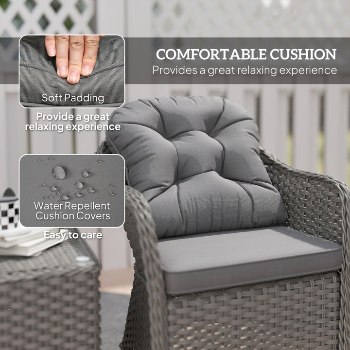 Three-Piece Super Padded Rattan Set - Light Grey
