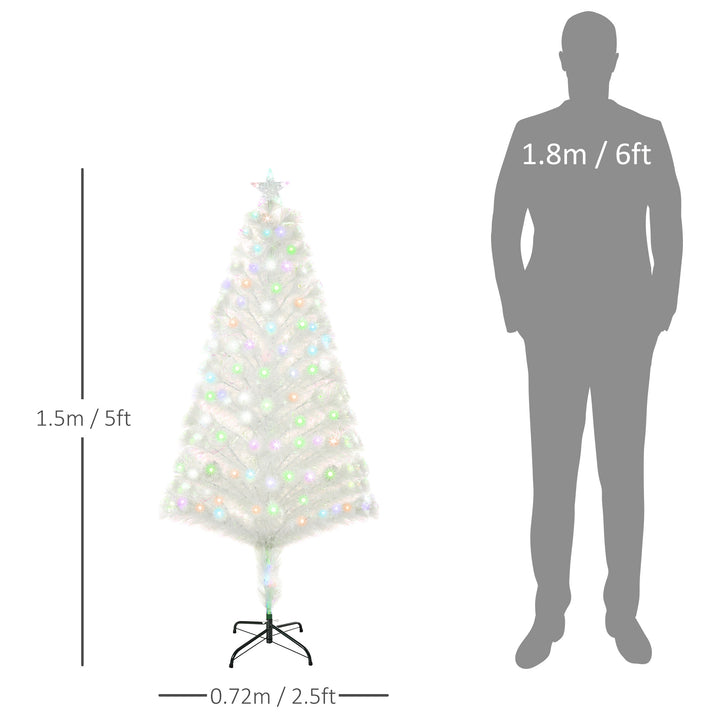 HOMCOM 5 Feet Prelit Artificial Christmas Tree with Fiber Optic LED Light, Holiday Home Xmas Decoration, White | Aosom UK