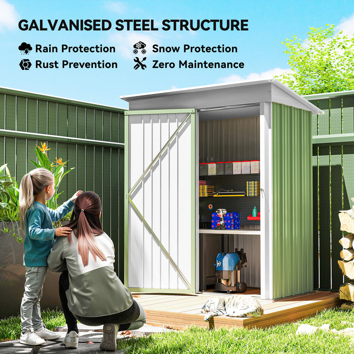 Metal Garden Shed, Outdoor Lean-to Shed for Tool Motor Bike, with Adjustable Shelf, Lock, Gloves, 5'x3'x6', Green