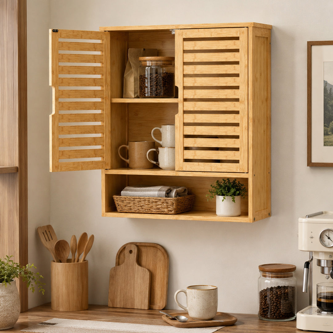 Bathroom Wall Cabinet, Wall Mounted Bathroom Cabinet with 2 Louvered D