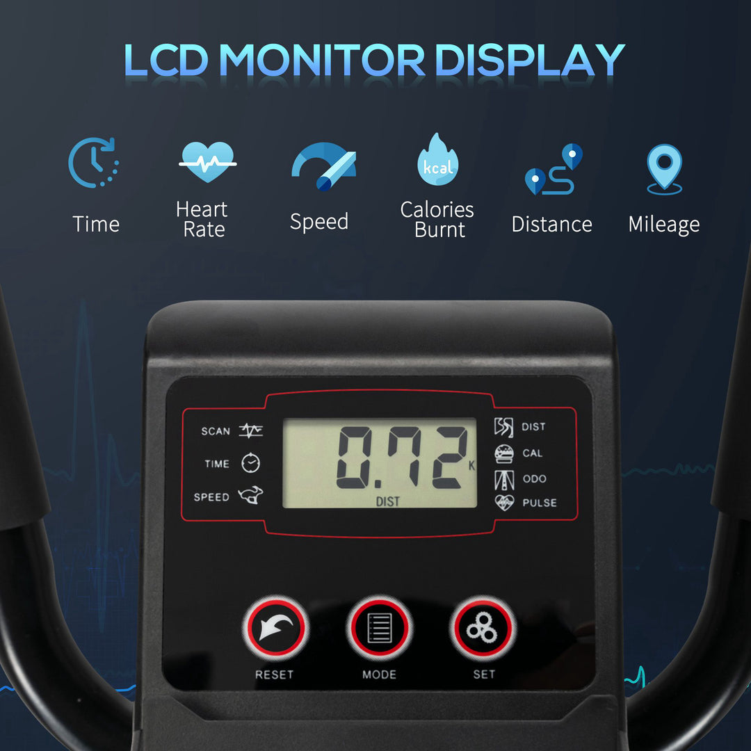 Elliptical Cross Trainer, Home Cardio Workout Machine with Eight Level Magnetic Resistance, LCD Monitor, Heart Rate Sensor, Two Wheels