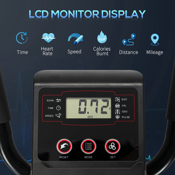 Elliptical Cross Trainer, Home Cardio Workout Machine with Eight Level Magnetic Resistance, LCD Monitor, Heart Rate Sensor, Two Wheels