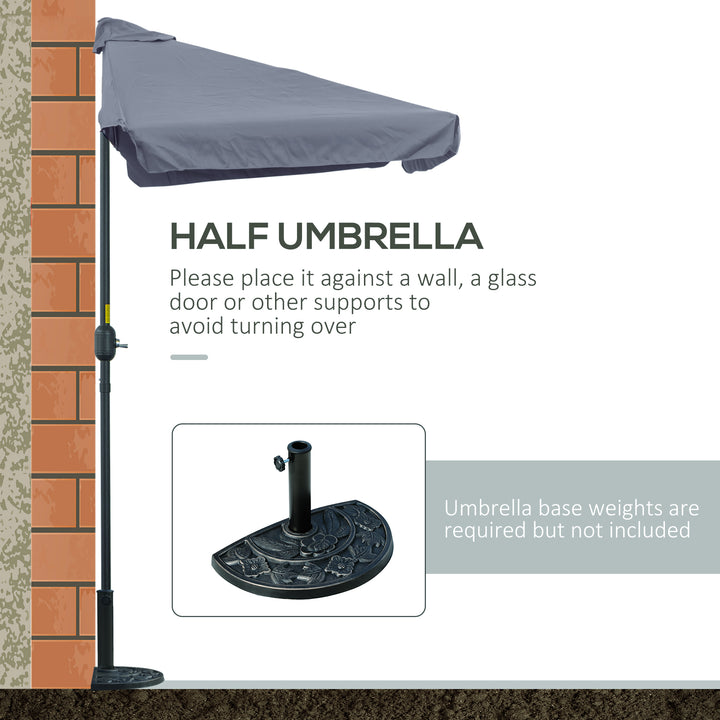 2.3m Half Parasol Semi Round Umbrella Patio Metal Frame Crank Handle for Balcony-- NO BASE INCLUDED, Grey