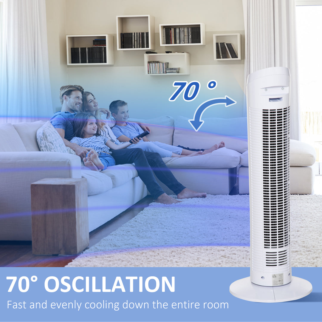 Tower Fan for Bedroom Cooling, 30 Inch Electric 70° Oscillating Fan with 3 Speed Settings, Standing Floor Fan for Home Office Indoor, White
