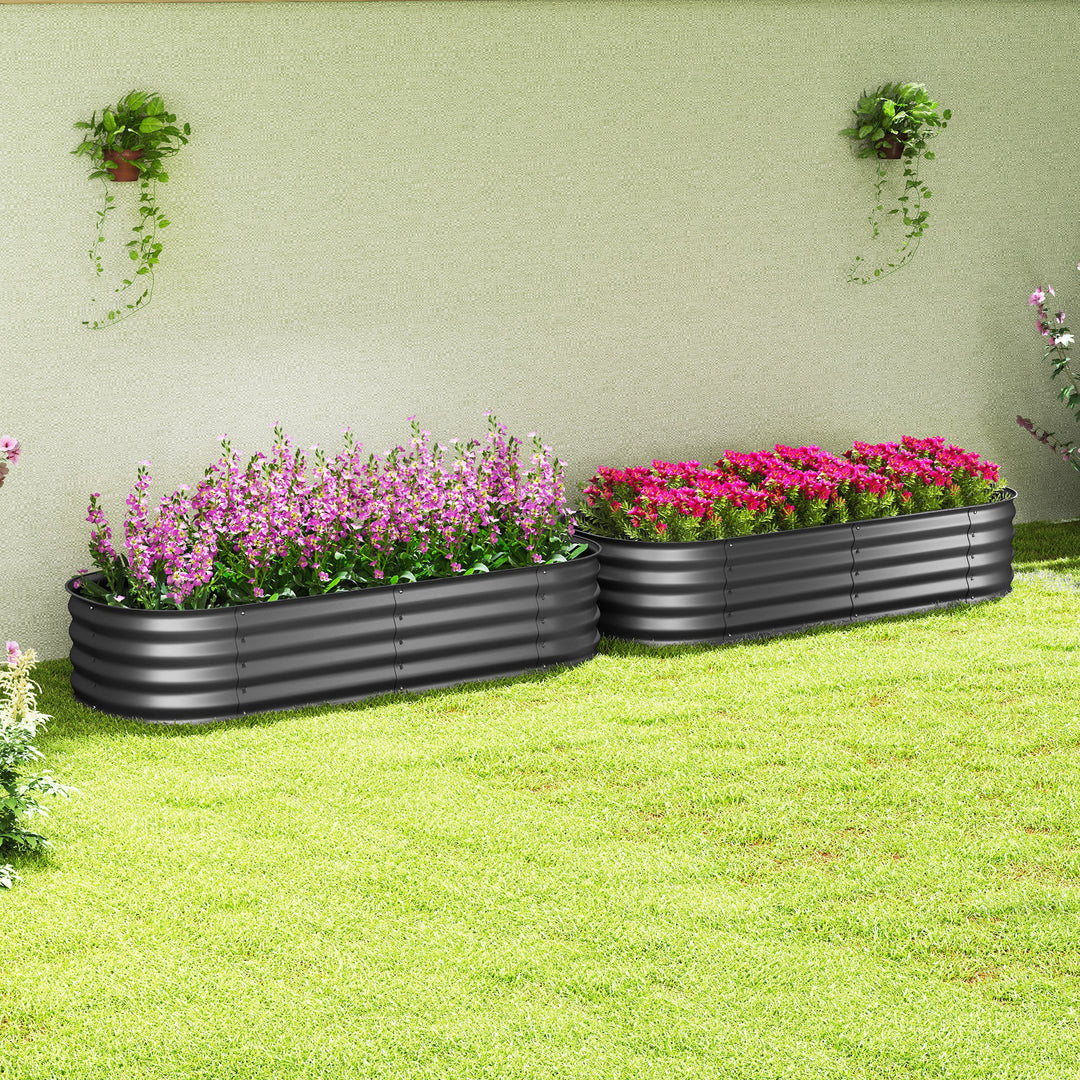 Galvanised Raised Garden Bed, Metal Planter Box with Safety Edging, for Flowers, Herbs, Succulents, Pack of 2, Dark Grey