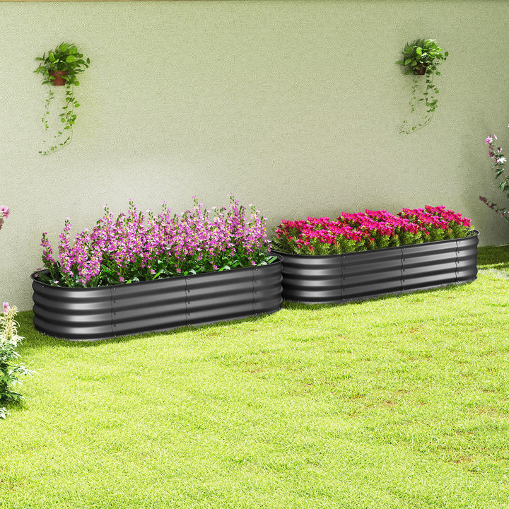 Galvanised Raised Garden Bed, Metal Planter Box with Safety Edging, for Flowers, Herbs, Succulents, Pack of 2, Dark Grey