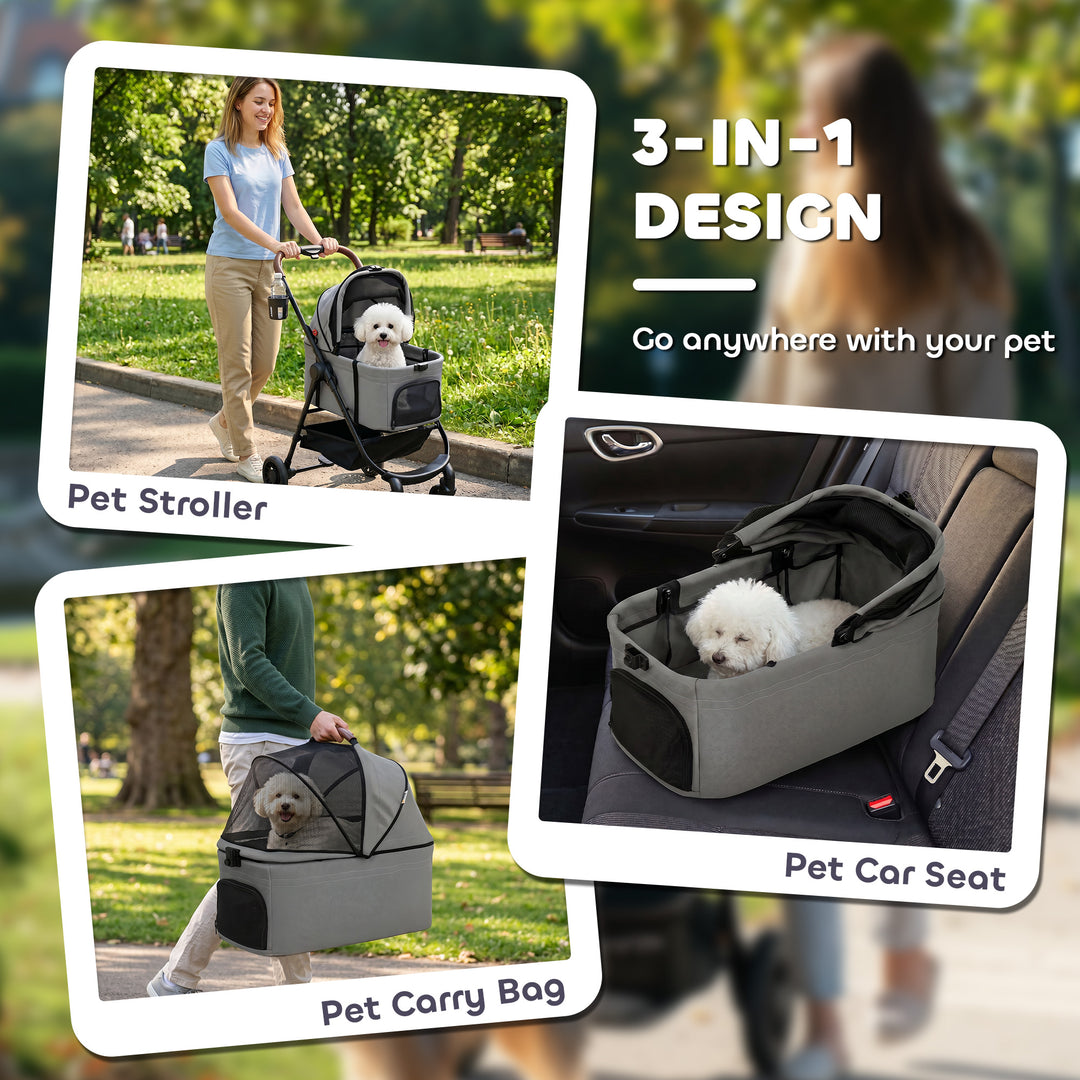 Dog Stroller, 3 in 1 Foldable Pet Stroller for Small Puppy Cat with De