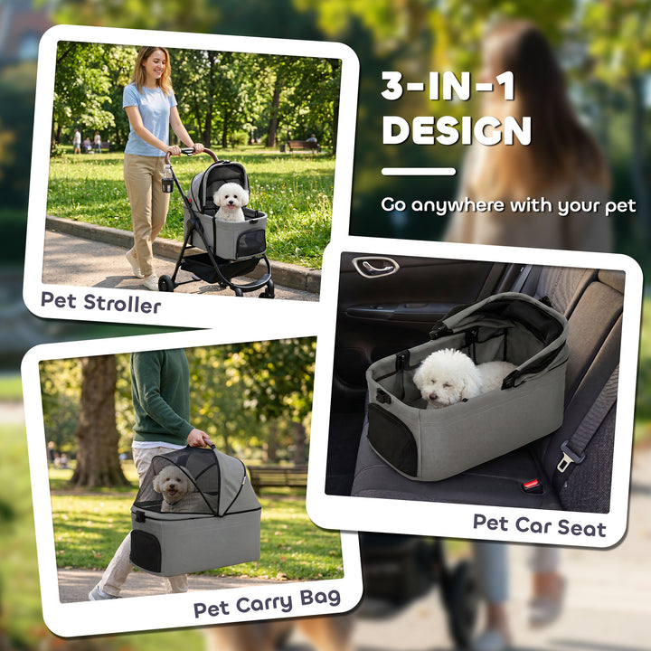 Dog Stroller, 3 in 1 Foldable Pet Stroller for Small Puppy Cat with De