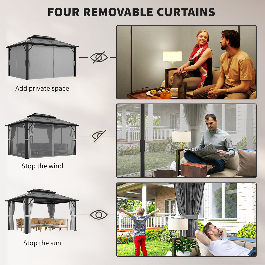 3 x 4m Hardtop Gazebo Canopy with UPF30+ Double Polycarbonate Roof, Aluminium Frame Garden Gazebo Permanent Pavilion with Mosquito Netting and Curtains for Patio, Deck, Grey