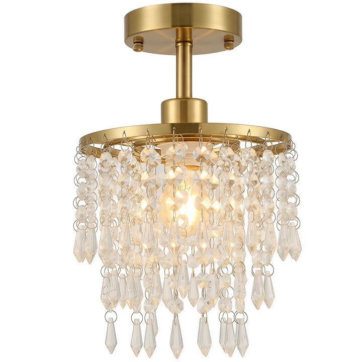 Crystal Ceiling Light with 57 Crystal Strands, Ceiling Light with - Gold Tone