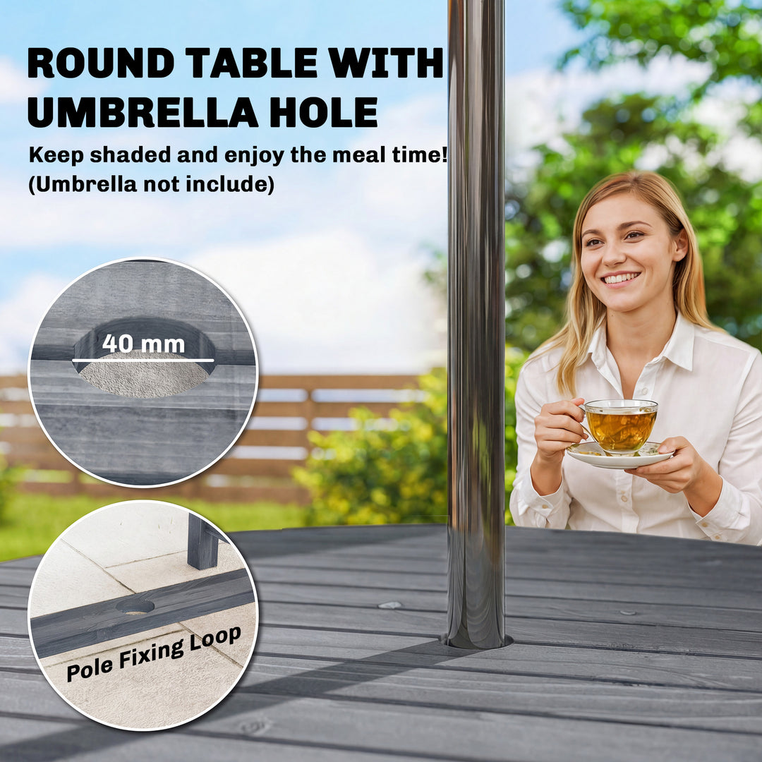 5 Pieces Garden Dining Set with Parasol Hole, Round Outdoor Table and 