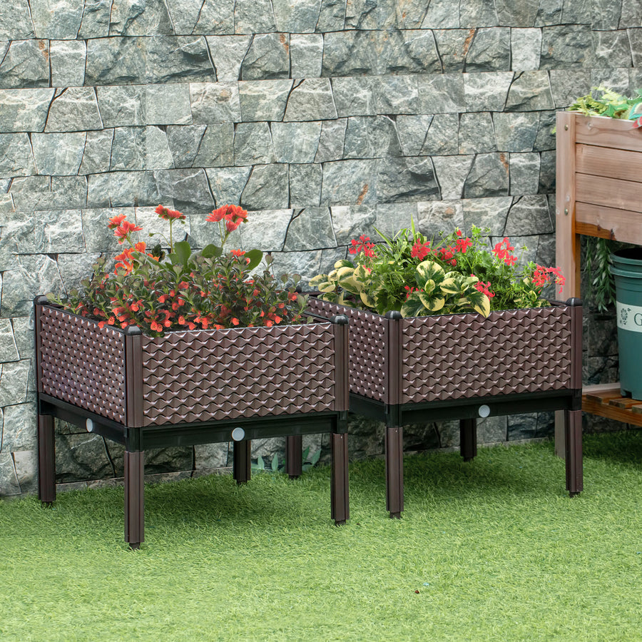 50cm x 50cm x 46.5cm Set of 2 41L Garden Raised Bed, Elevated Planter Box, Flower Vegetables Planting Container with Self-Watering Design and Drainage Holes