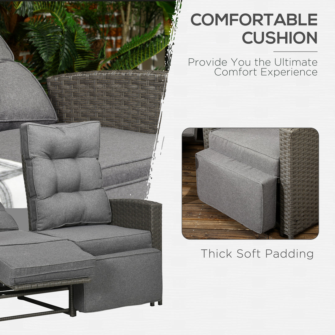 4 Piece Rattan Garden Furniture Set Outdoor Sofa Sectional Set with Glass Top Table for Poolside, Grey