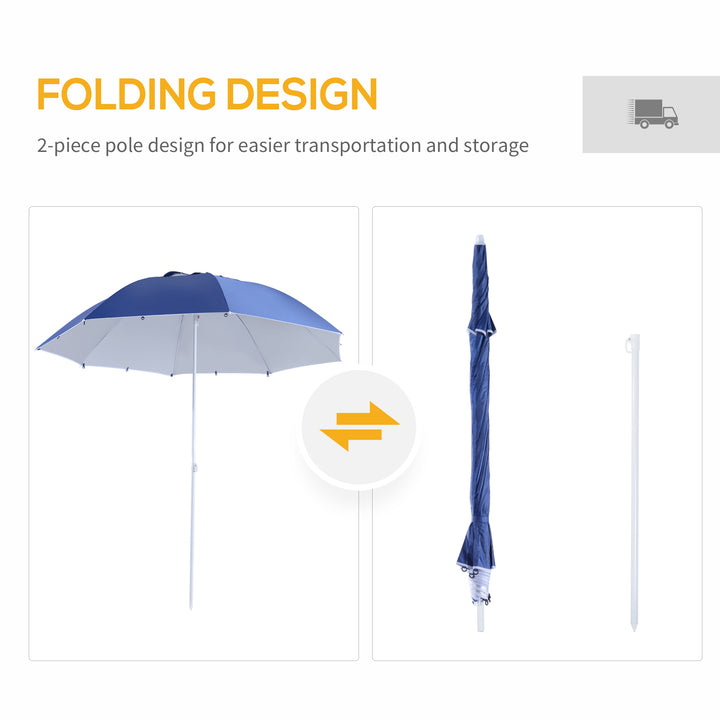 Outsunny 2m Beach Umbrella, Sport Parasol with UV Protection, Coated Blue Polyester & Steel