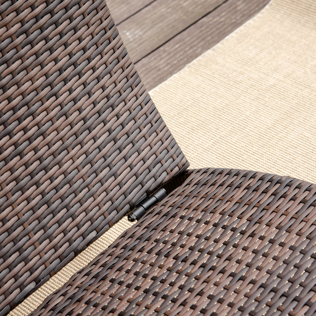 Outdoor Foldable PE Rattan Sun Lounger with Soft Padded Cushion, Ergonomic Curved Design Sun Bed for Garden, Balcony, Garden, Brown