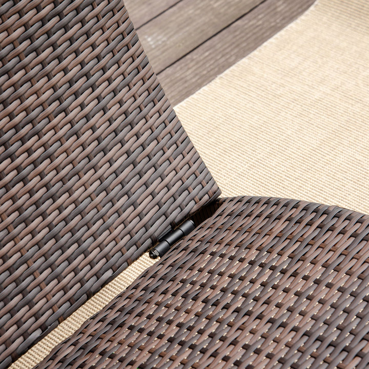 Outdoor Foldable PE Rattan Sun Lounger with Soft Padded Cushion, Ergonomic Curved Design Sun Bed for Garden, Balcony, Garden, Brown