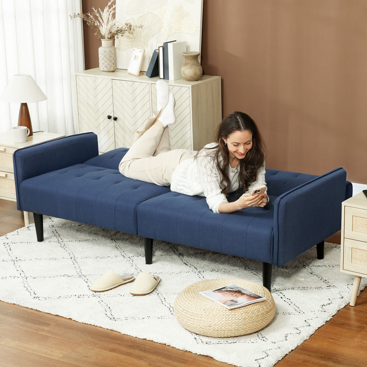 Three-Seater Sofa Bed, with Cupholders - Dark Blue