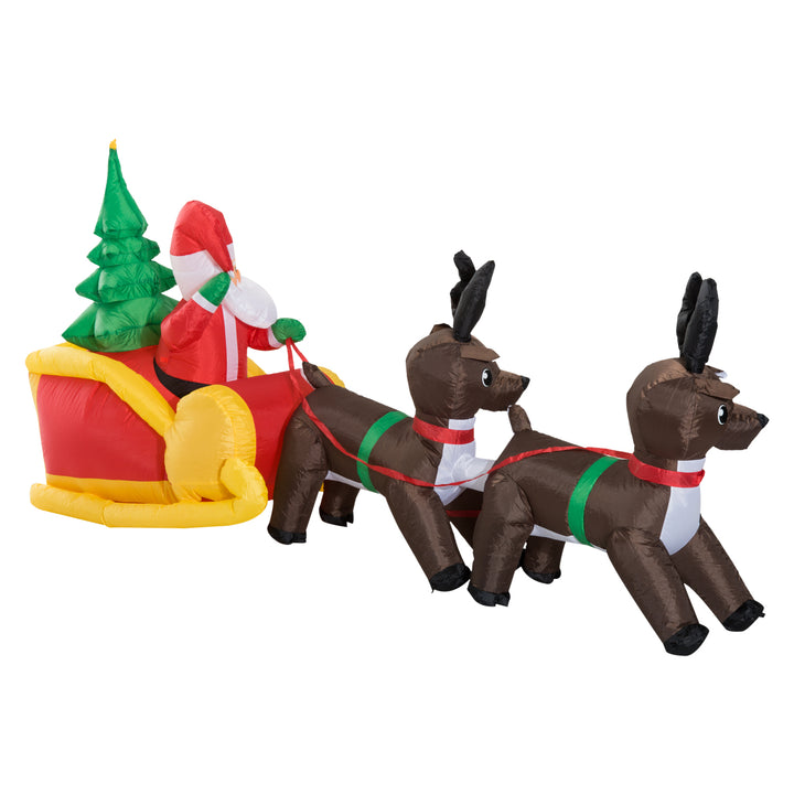 Large Self-inflating Inflatable Xmas Santa Claus Sledge Sleigh w/Reindeer LED Outdoor Blow Up Christmas Decoration